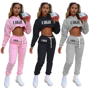 Ld201043 Sweat Suit Tracksuit Womens Sweatpants And Sweatshirts Hoodie Custom Logo Cropped Sweatsuit Set 