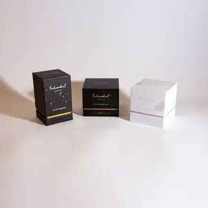 定制形状纸板刚性材料盖子顶部和底部金箔标志印刷包装礼品香水面霜蜡烛盒