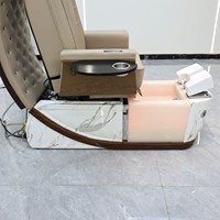 Fauteuil de pédicure de luxe moderne à dossier haut sans tuyauterie, base LED, baignoire en verre céramique, spa à jets en cuivre réglable pour salon de manucure