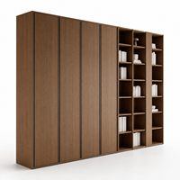 Armoire sur mesure pour appartement, bibliothèque autoportante, cadre en aluminium, portes Shaker, corps en OSB, finition grain de bois, étagères ouvertes