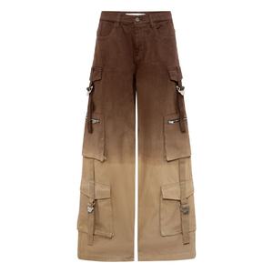 Pantalon cargo dégradé unisexe à jambes larges, style décontracté, multi-poches, avec logo personnalisé, prix de gros - Product Image 4