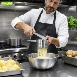 <span class=keywords><strong>Navaris</strong></span> Presse-purée manuel en acier inoxydable avec poignée ergonomique pour des purées de pommes de terre moelleuses, compatible lave-vaisselle, pour fruits et légumes - Product Image 5