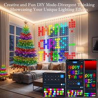 Lumières de rideau LED décoratives intelligentes RGB à pixels adressables pour Noël, contrôlables par application, à motifs DIY pour intérieur