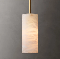Lustre cylindrique en albâtre sculpté à la main, E26, luminaire suspendu à intensité variable pour îlot de cuisine, couloir ou salle à manger
