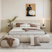 Lit Technologique Pneumatique en Tissu avec Cadre en Bois de Pin, Structure de Rangement, Style Minimaliste Moderne, Luxe Léger, Double, pour Chambre Parentale