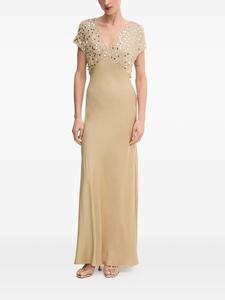 Vestido de Noche Largo Leduo Personalizado para Mujer, con Cuello en V Dorado, Manga Corta y Adornos de Lentejuelas - Product Image 3