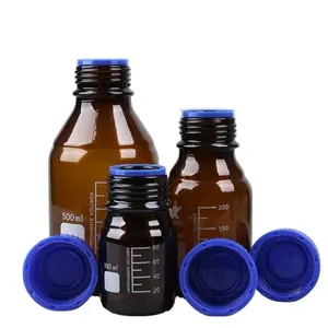 प्रयोगशाला कांच के बने पदार्थ के लिए 100ml-1000ml borosilicate पारदर्शी कांच की बोतलें नीले पेंच ढक्कन के साथ रासायनिक अभिकर्मक बोतल