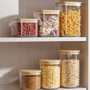 Tarro apilable de plástico para almacenamiento de alimentos frescos, con tapa de patrón de madera - Product Image 2