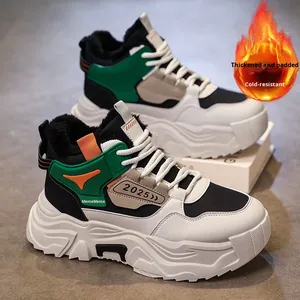 Bottes de neige chaudes pour hommes 2025, en cuir, fourrées, avec doublure en coton, à lacets, pour la course en extérieur et le sport décontracté, avec talon rehaussé - Product Image 2