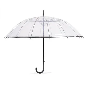 Wholesale Cheap Auto Open Clear Umbrella Plastic Transparent Umbrella With Straight Handle