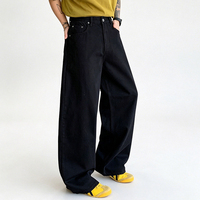 Nouvelle Tendance Américaine en Matière de Vêtements pour Hommes - Pantalon en Denim Noir Délavé, Coupe Droite et Ample, Style Polyvalent et Couleur Unie