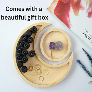 Organizador de almacenamiento de cristales de madera Soporte de cristal de madera maciza Bandeja de luna con exhibición de plato redondo - Product Image 2