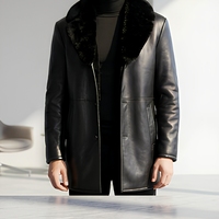 Veste en cuir vintage authentique pour homme avec col en fourrure et fibre de polyester