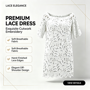 Robe mini respirante pour <span class=keywords><strong>femme</strong></span>, à épaules dénudées, avec découpes en dentelle et coupe ample, idéale pour les vacances d'été et les tenues décontractées ODMOEM - Product Image 3