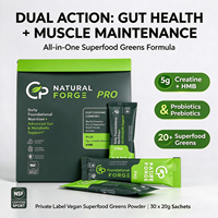 Bubuk Superfood Hijau Whole Food dalam Kemasan Stick, Multivitamin, Pre & Probiotik, Suplemen Pendukung Kesehatan Usus dengan Creatine Monohydrate HMB
