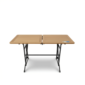 Light Brown Solid Oak Wood <b>Foldable</b> Dining <b>Table</b> 47.2x23.6 Inch Rectangular Metal <b>Legs</b> Modern Design - Product Image 1