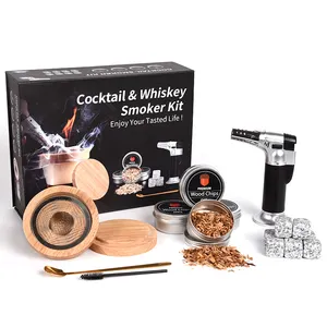 WEIBU Cocktail Kit para fumante com cubos de gelo e uísque, conjunto de madeira antiquado gerador de fumaça para presente de Natal
