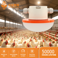 Équipement d'éclairage pour élevages avicoles : Système LED pour poulaillers (poulets de chair, pondeuses, reproducteurs) 48V, à intensité variable, spectre complet, simulation