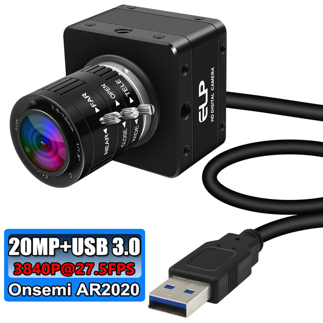 ELP 20MP USB 3.0 Camera Ultra HD 3840P Manual 3X Zoom Webcam AR2020 High Speed 4K 30FPS Mini Camera for AI Industrial Vision