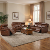 Sofá Reclinable de Cuero con Decoración de Bordes Metálicos, Elegante y Lujoso Juego de Sala de Estar