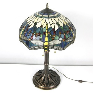 Lámpara de Mesa Tiffany LongHuiJing de 16 Pulgadas con Pantalla de Vidrio Estilo Libélula y Base de Cobre - Product Image 6