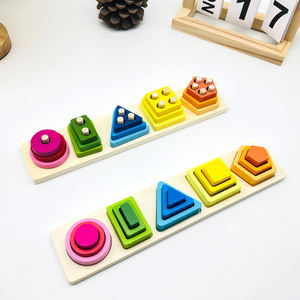 Forme en <span class=keywords><strong>bois</strong></span> géométrie Match empilage <span class=keywords><strong>tour</strong></span> tri bricolage bloc de construction jeu enfant Montessori jouets éducatifs pour enfants garçons filles - Product Image 2