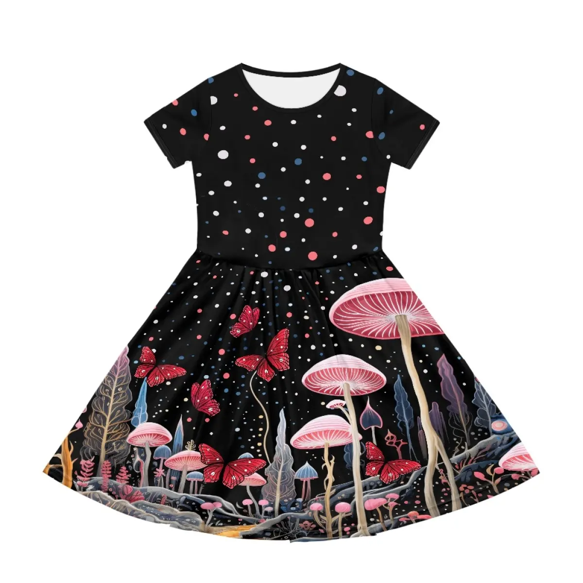Новое летнее платье для девочек с коротким рукавом бабочкой и грибами для девочек От 2 до 14 лет Детская летняя одежда оптом