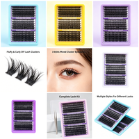 Extensions de cils individuels en bouquets 3-en-1 DIY effet wispy et fluffy, courbure C, mixtes 8-16mm, 60D 80D 100D, vente en gros