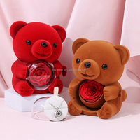 Nouvelle boîte à bijoux rotative avec ours en peluche et fleur éternelle préservée, boîte à savon, roses et colliers, cadeau de Pâques et de la Fête des Mères