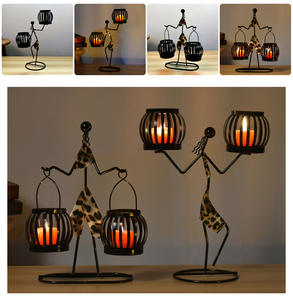 Elegante rústico doble linterna Vintage artesanía candelabro de hierro decoración del hogar Accesorios de Metal <span class=keywords><strong>para</strong></span> la atmósfera de la cena de Navidad - Product Image 4