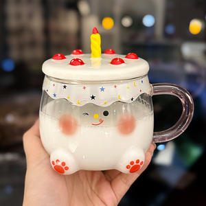 Tazas de vidrio irrompibles resistentes al calor, regalo de cumpleaños, taza de café de vidrio con tapa, forma de pastel, tazas de vidrio bonitas - Product Image 6