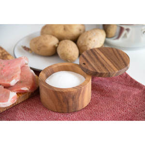 صندوق ملح خشبي برطمان توابل خشبي طبيعي برطمان ملح بغطاء ، حامل حاوية توابل فلفل حارس للمطبخ - Product Image 3