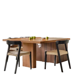 Minimalist <b>Round</b> Solid Teak <b>Dining</b> <b>Table</b> <b>Set</b> with Four Wooden Chairs Premium Furniture <b>for</b> Resort Cafe and Modern Home - Product Image 1