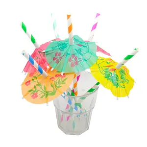 Vente en gros de pailles colorées en papier pour chapeau, paille pour cocktail, décoration de fruits, paille en papier avec parapluie