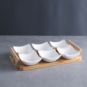 Cuenco para servir <span class=keywords><strong>de</strong></span> postre <span class=keywords><strong>de</strong></span> cerámica para fiesta <span class=keywords><strong>de</strong></span> boda, bandeja <span class=keywords><strong>de</strong></span> bambú, cuenco para cantar y aperitivos, juego <span class=keywords><strong>de</strong></span> 7 - Product Image 1