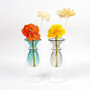 Großhandel Mini doppelwandige Glas vasen Flammen lose Aroma therapie Schilf Diffusor Flasche für Öl Duft DIY Crafts Dekor