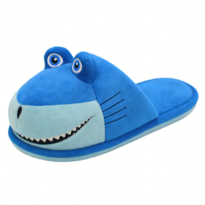 Pantuflas de tiburón personalizadas para niños, pantuflas de tiburón azul para casa, pantuflas de tiburón de peluche, zapatos de interior con diseño de animales para niños - Product Image 1