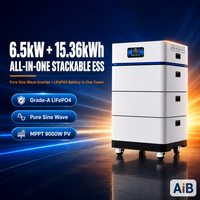 Système de stockage d'énergie tout-en-un empilable AiB 6,5 kW 15,36 kWh LiFePO4 51,2 V 200 A pour la maison, les télécommunications, l'énergie solaire hors réseau, usine OEM