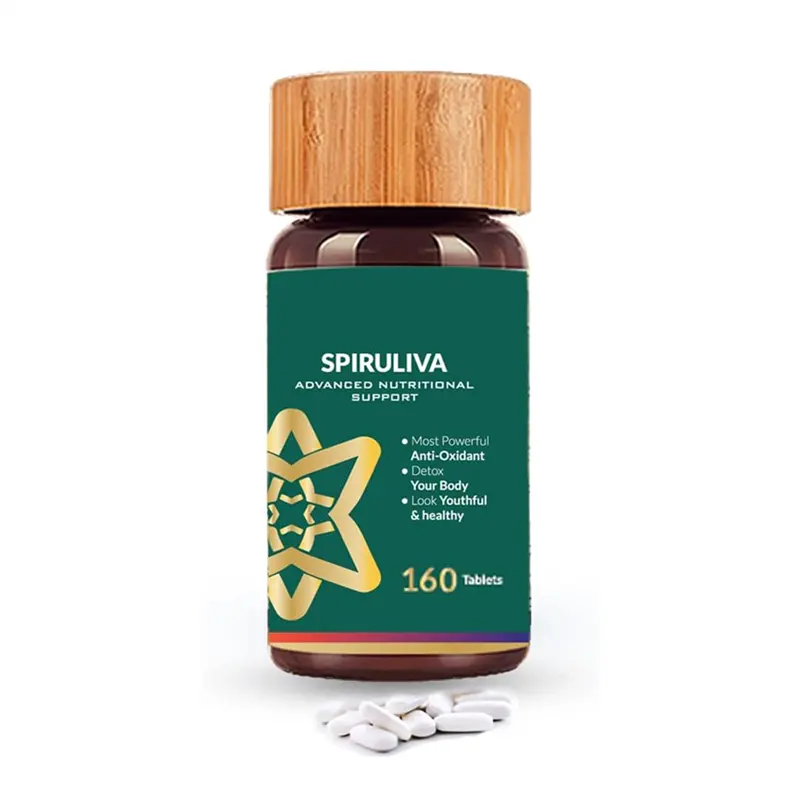 Pil Spirulina dengan Astaxanthin non-gmo, kaya akan Protein Vegan, Vitamin & prebiotik 100% suplemen Vegan Ayurveda 160 Tablet