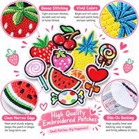 Groothandel Schattige Fruit Snoep Geborduurde Patch Aardbei Watermeloen Kers Lollipop IJslolly Strijk-op Naai Borduurpatch