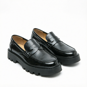 Men's Black Leather Loafer Platform <b>Dress</b> Shoes Slip-On Round Toe Business Casual Footwear - Product Image 1