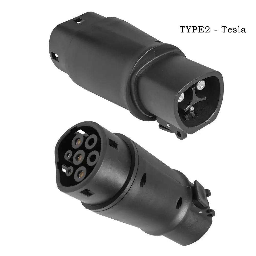 32A EV AC tipe 2 to ForTesla Ev adaptor pengisi daya IEC 62196 adaptor listrik Eropa ke Tesla IP56 tahan api