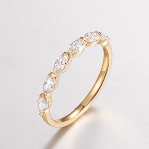 Bague demi-cercle en or massif 14 carats avec diamant taille marquise, style simple, bijoux - Product Image 1