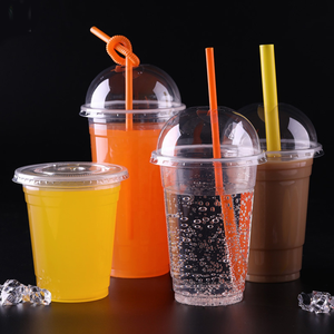 Custom printing clear juice milk tea pet drinking cup with lid take away disposable cups plastic