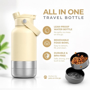 Custom logo 32 oz Double Wall Stainless Steel Insulated 3 in 1 <b>Dog</b> Pet Travel <b>Water</b> <b>Bottle</b> with Bowl - Product Image 3