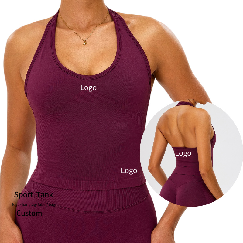 Women's New Seamless Sports Bra Shockproof Tight-Fitting Fitness Vest Quick-Dry Breathable Halter Neck Backless Yoga Top
