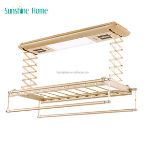 Vente directe d'usine ascenseur de plafond électrique intelligent monté suspendu étendoir à linge mur en métal doré pliant sèche-linge cintre - Product Image 1