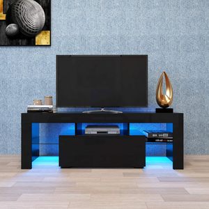 ブラックウッドLED <span class=keywords><strong>TV</strong></span>スタンド引き出し付き65インチテレビスタンド用モダンエンターテインメントセンターLEDTVキャビネット - Product Image 3