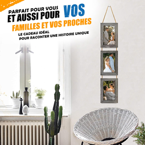 Ensemble de 3 cadres <span class=keywords><strong>photo</strong></span> verticaux en chêne gris à suspendre avec corde, décoration murale multi-collages, cadre pour trois photos portrait 10x15cm - Product Image 6