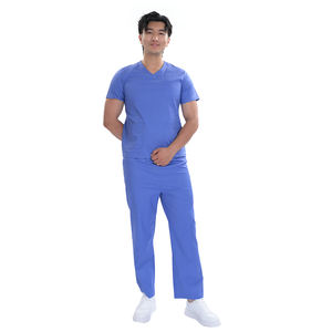 Set di Scrub medicali in poliestere elasticizzato a 4 vie blu scuro personalizzato | Uniforme ospedaliera Unisex OEM con pantaloni in vita elastica - Product Image 6